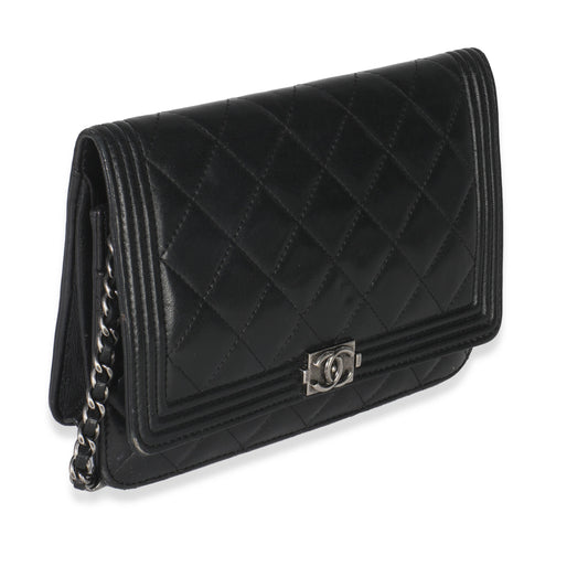 Chanel Black Quilted Lambskin Boy Wallet On Chain