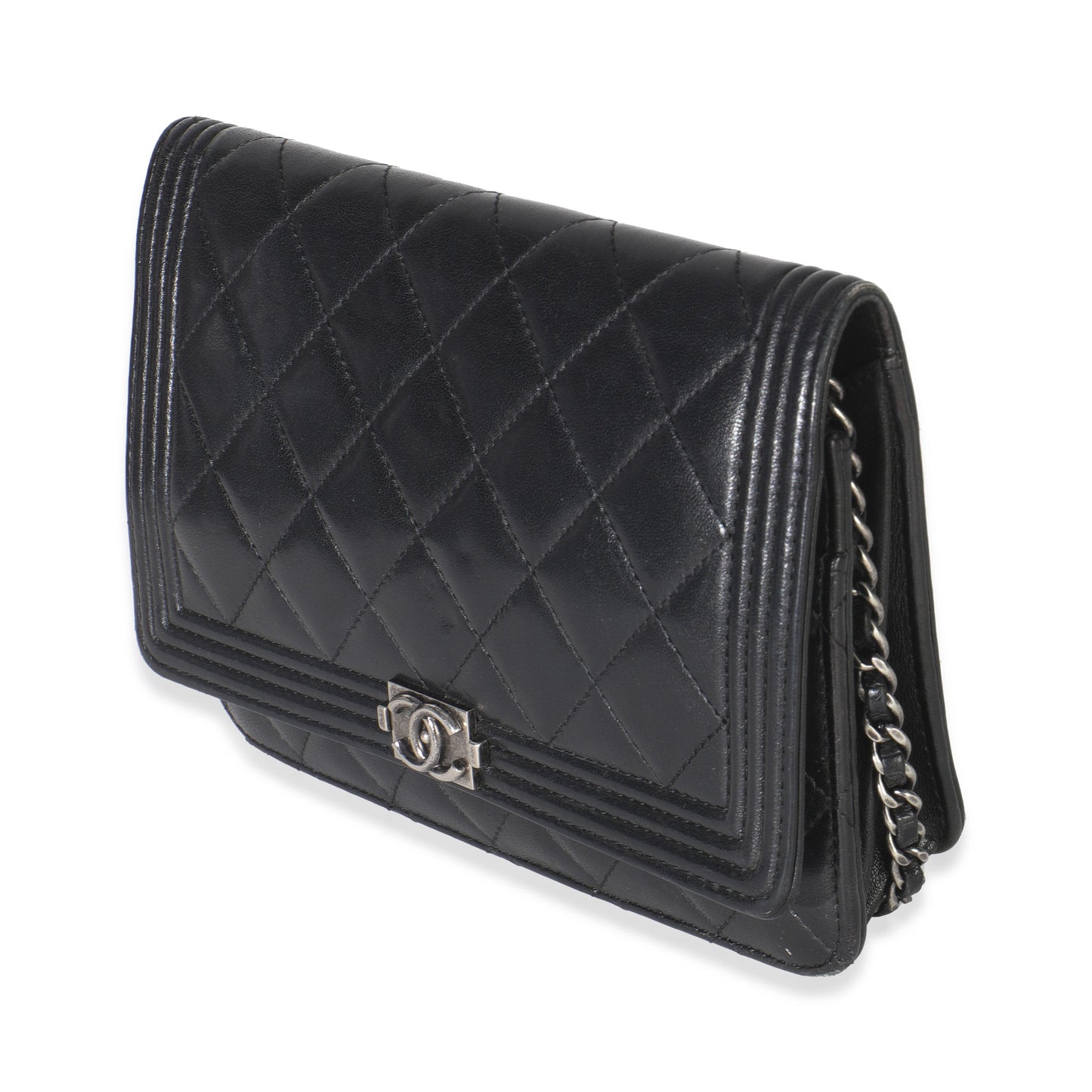 Chanel Black Quilted Lambskin Boy Wallet On Chain