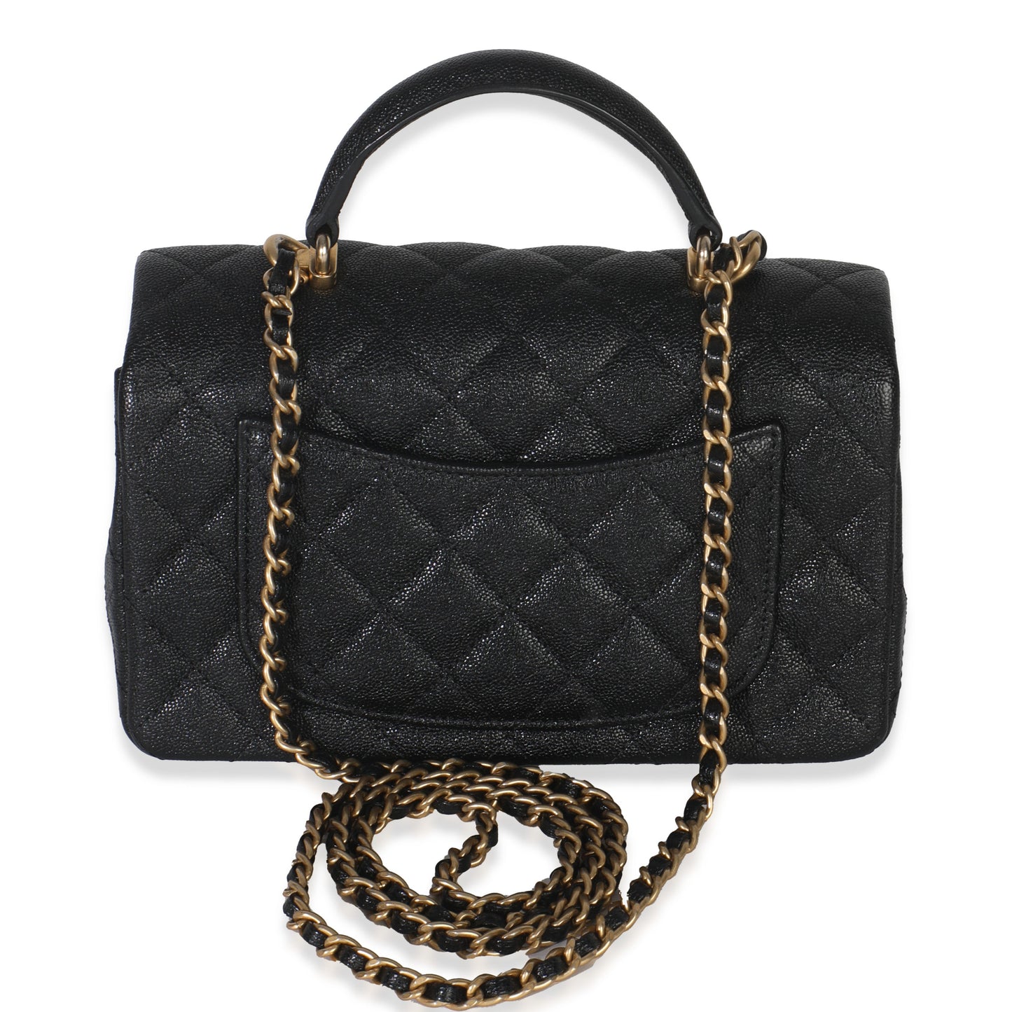 Chanel Black Quilted Caviar Mini Top Handle Rectangular Flap Handbag