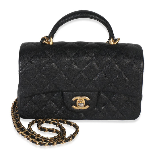 Chanel Black Quilted Caviar Mini Top Handle Rectangular Flap Handbag