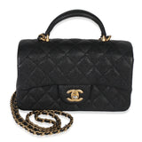 Chanel Black Quilted Caviar Mini Top Handle Rectangular Flap Handbag