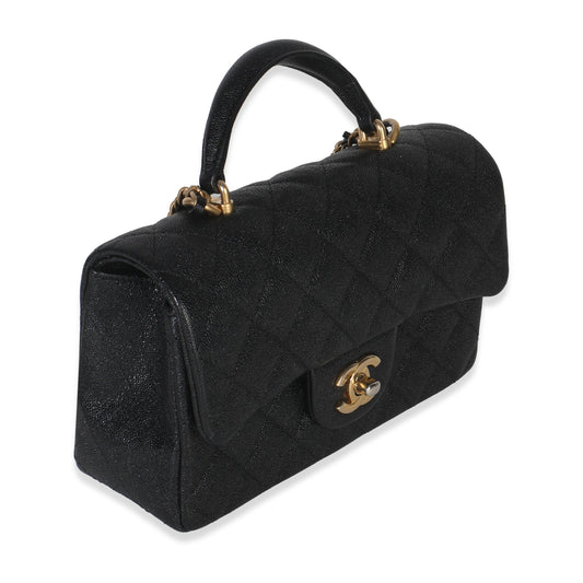 Chanel Black Quilted Caviar Mini Top Handle Rectangular Flap Handbag