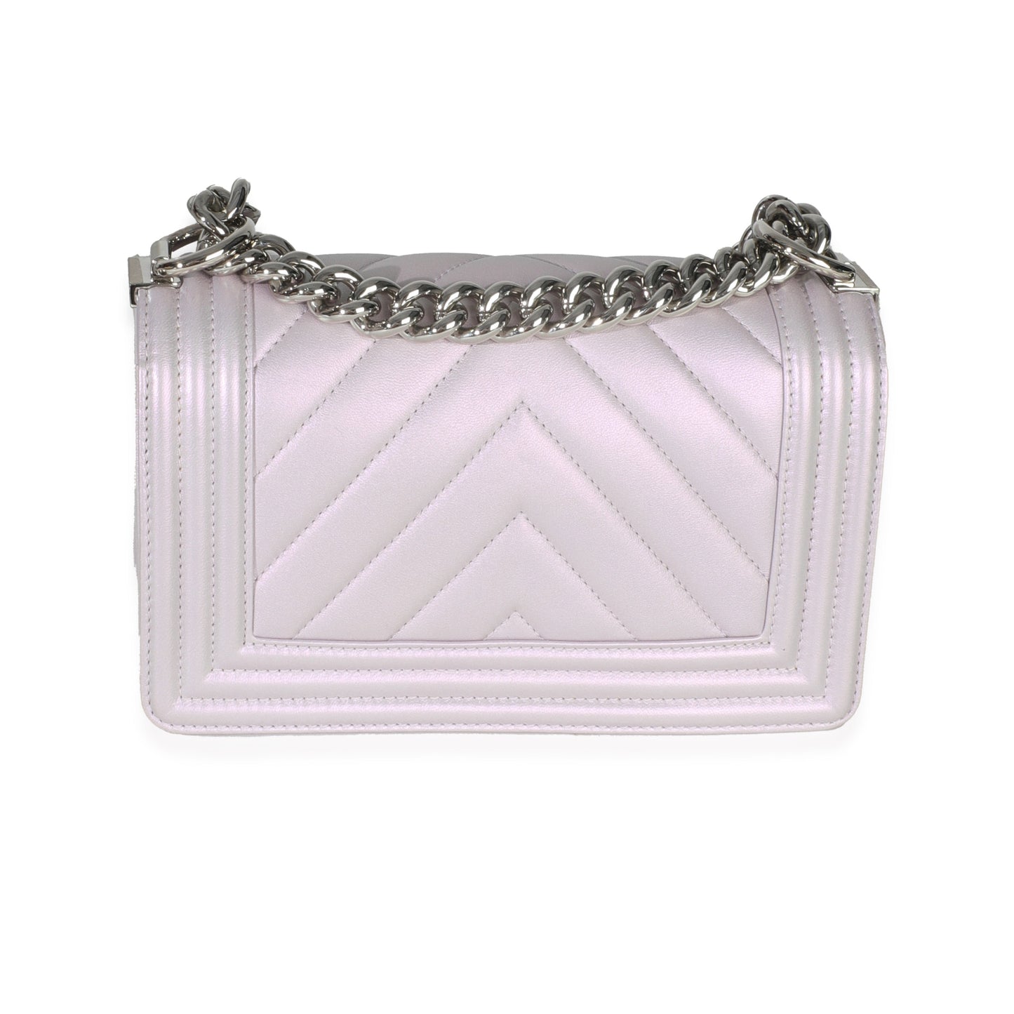 Chanel Purple Metallic Lambskin Chevron Quilted Small Boy Bag