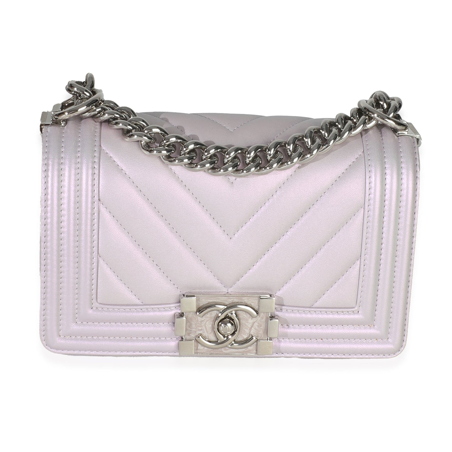 Chanel Purple Metallic Lambskin Chevron Quilted Small Boy Bag