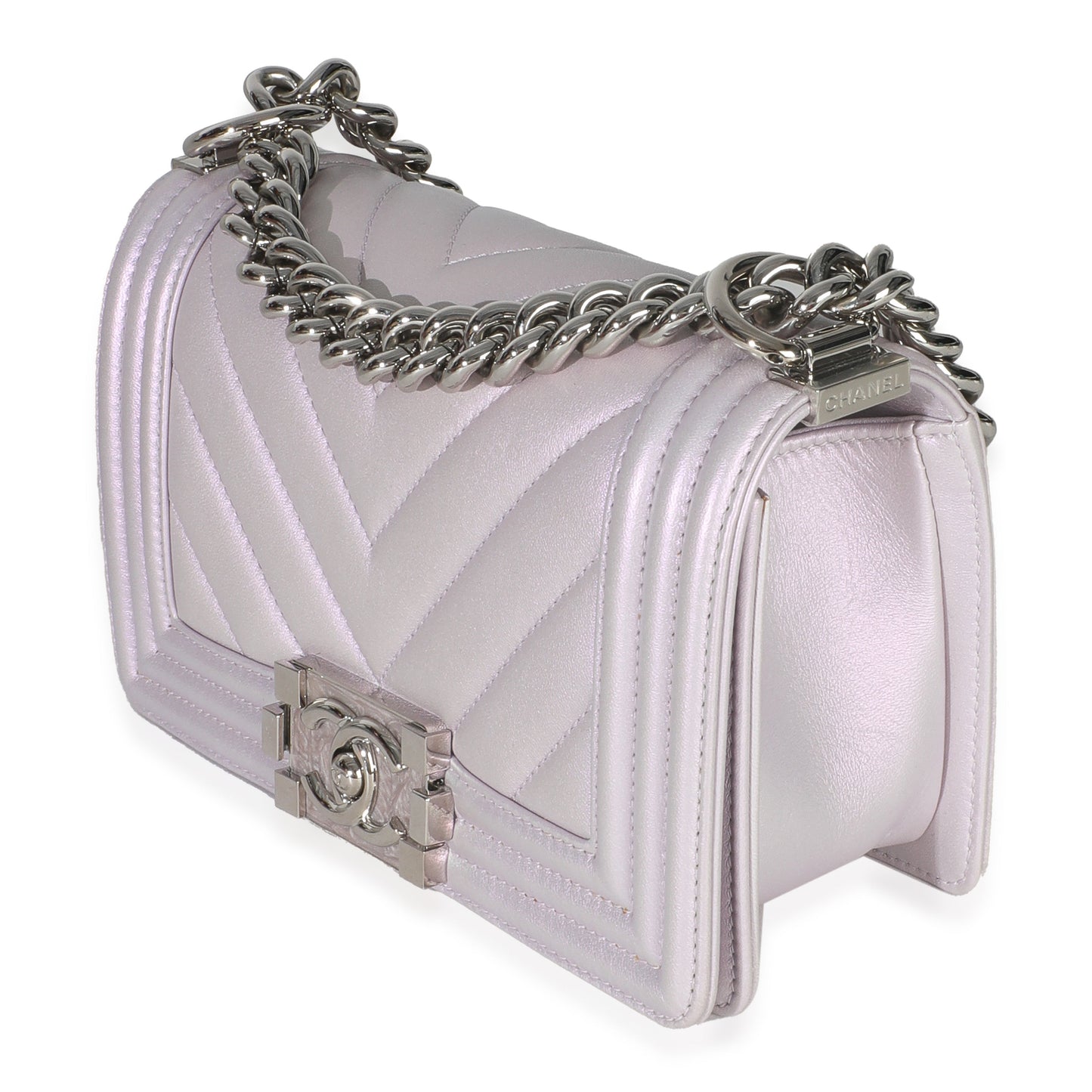 Chanel Purple Metallic Lambskin Chevron Quilted Small Boy Bag