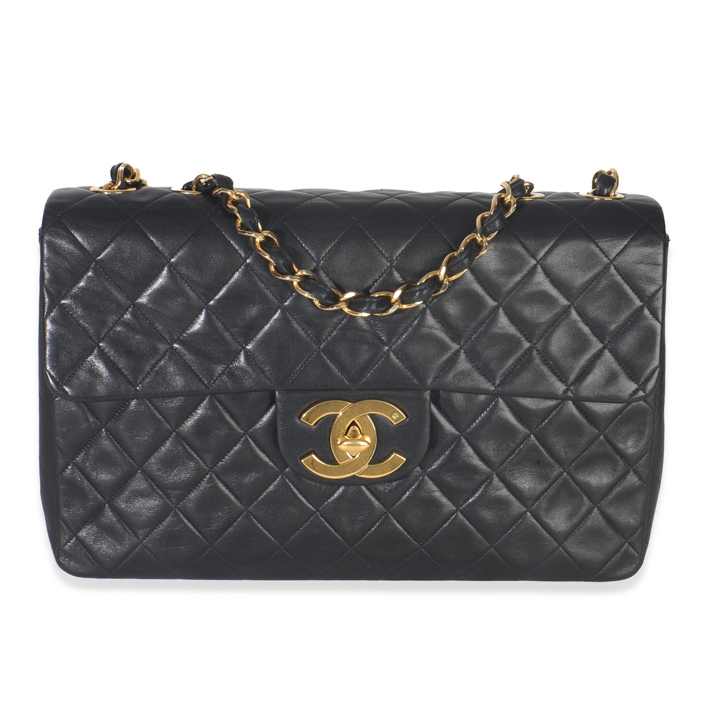Chanel  24K Black Quilted Lambskin Jumbo Single Flap Bag