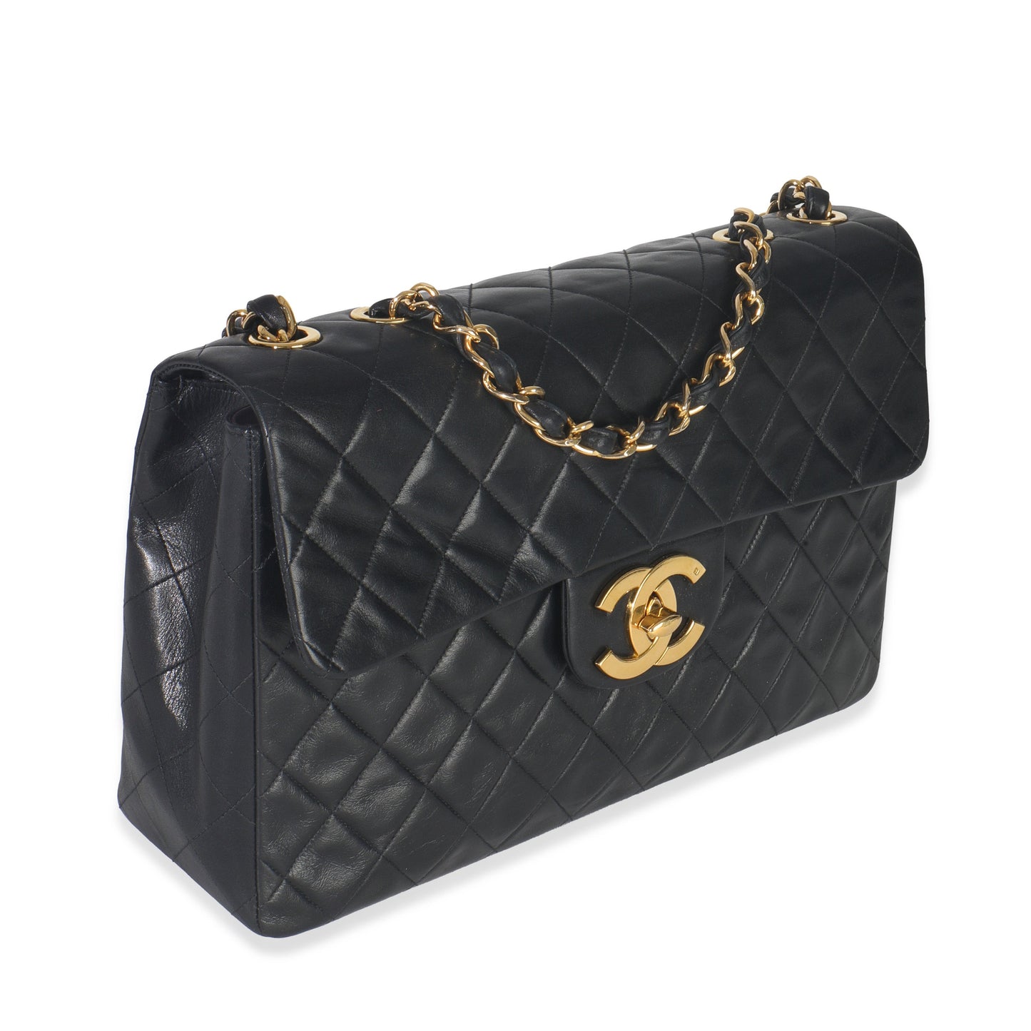 Chanel  24K Black Quilted Lambskin Jumbo Single Flap Bag