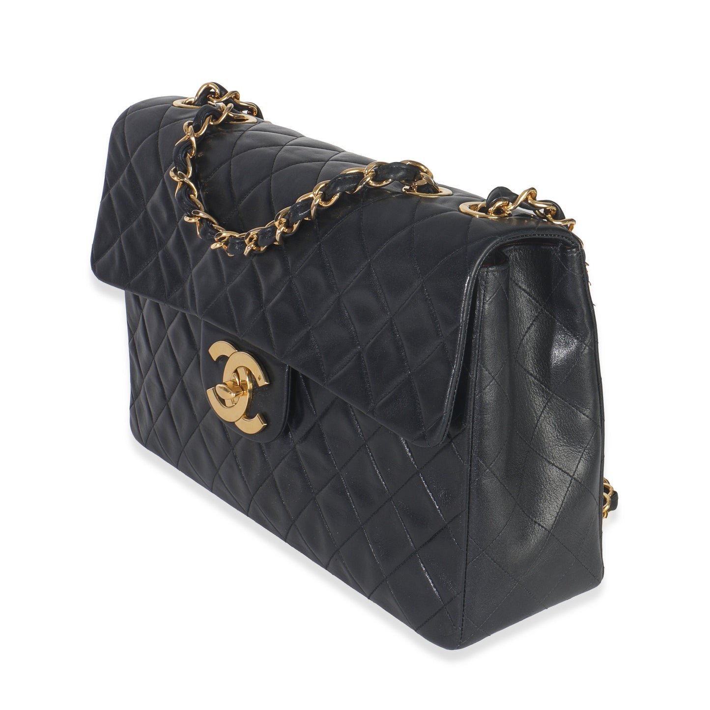 Chanel  24K Black Quilted Lambskin Jumbo Single Flap Bag