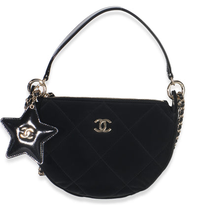 Chanel Black Velvet Effect Nylon Clutch with Chain