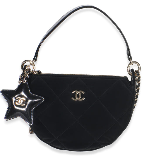 Chanel Black Velvet Effect Nylon Clutch with Chain