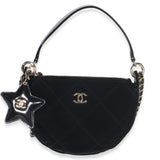 Chanel Black Velvet Effect Nylon Clutch with Chain