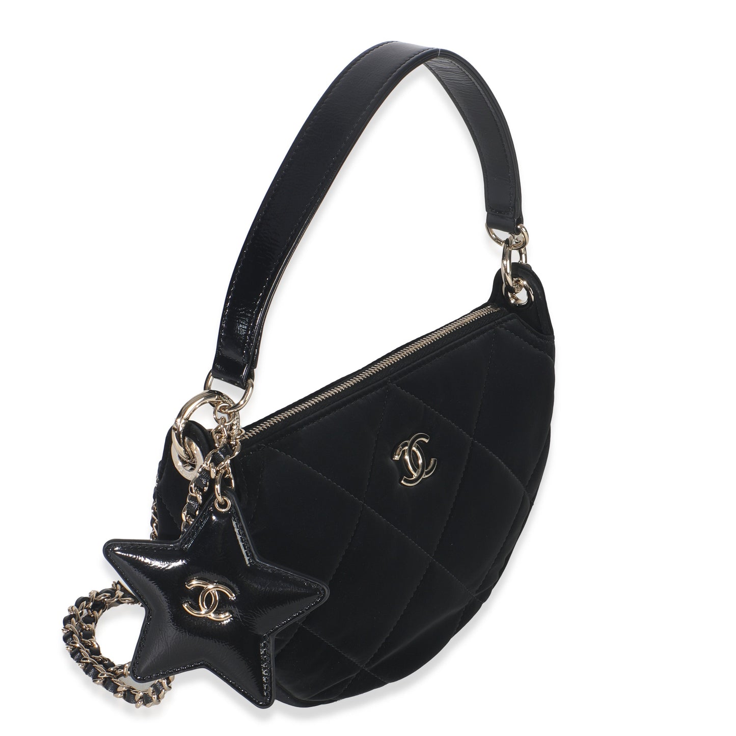 Chanel Black Velvet Effect Nylon Clutch with Chain