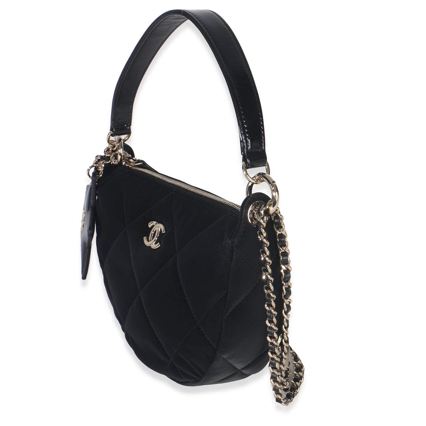 Chanel Black Velvet Effect Nylon Clutch with Chain
