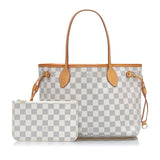Louis Vuitton Damier Azur Neverfull PM Tote Handbag White PVC Leather