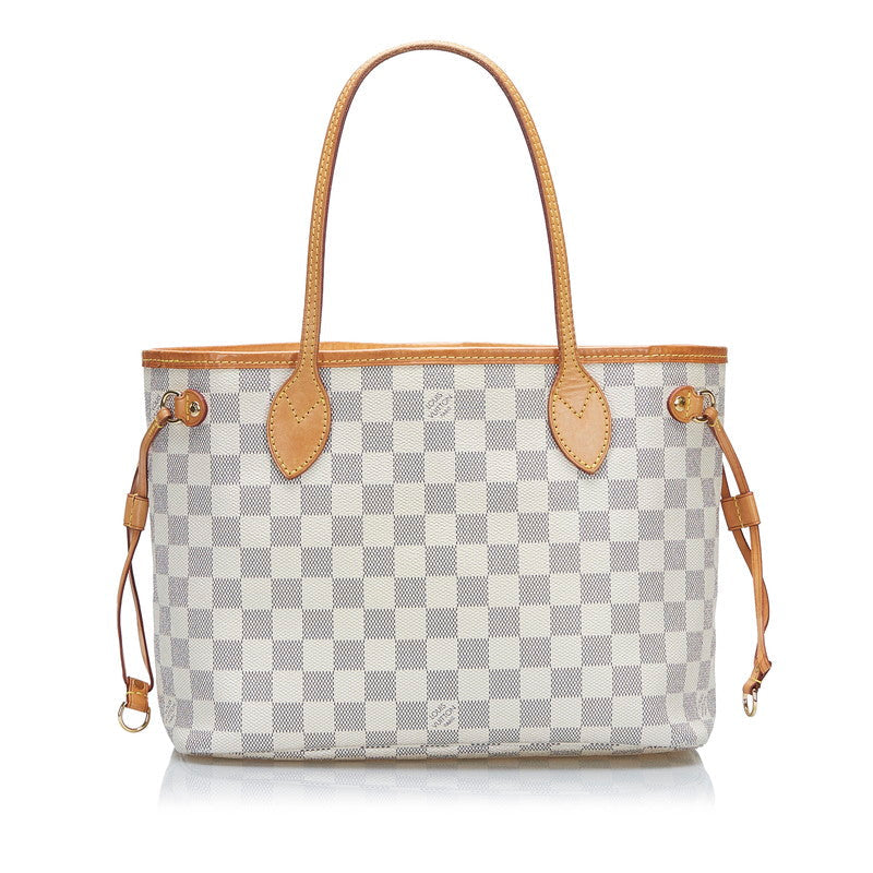Louis Vuitton Damier Azur Neverfull PM Tote Handbag White PVC Leather