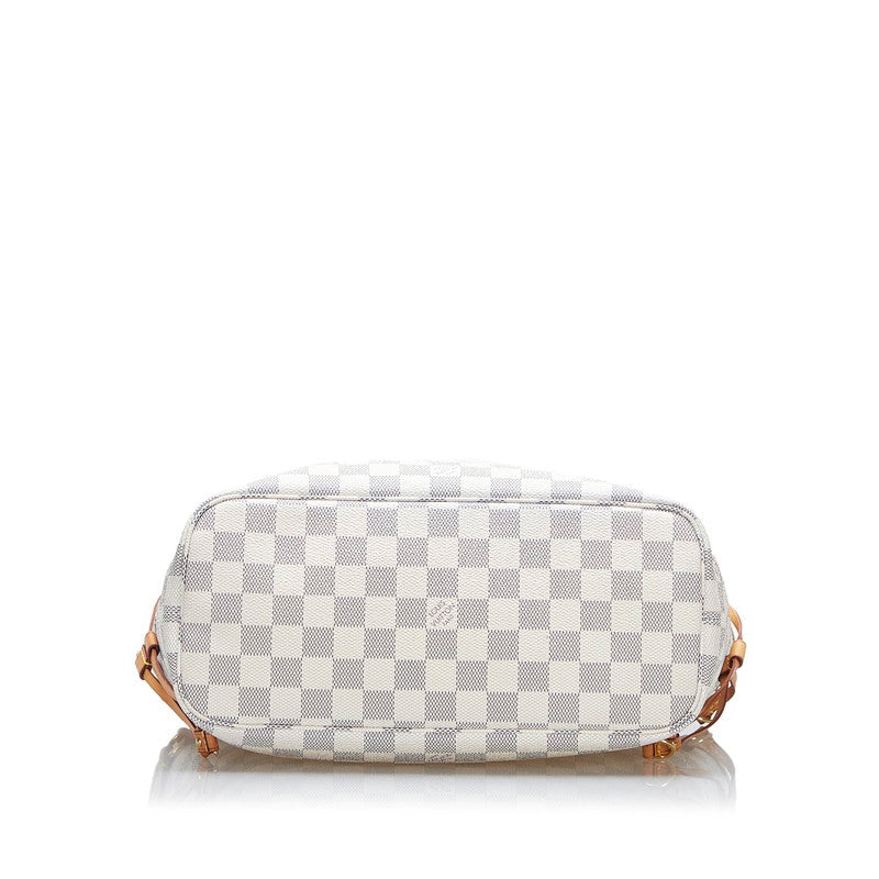 Louis Vuitton Damier Azur Neverfull PM Tote Handbag White PVC Leather