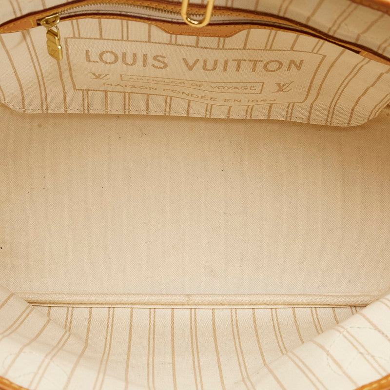 Louis Vuitton Damier Azur Neverfull PM Tote Handbag White PVC Leather