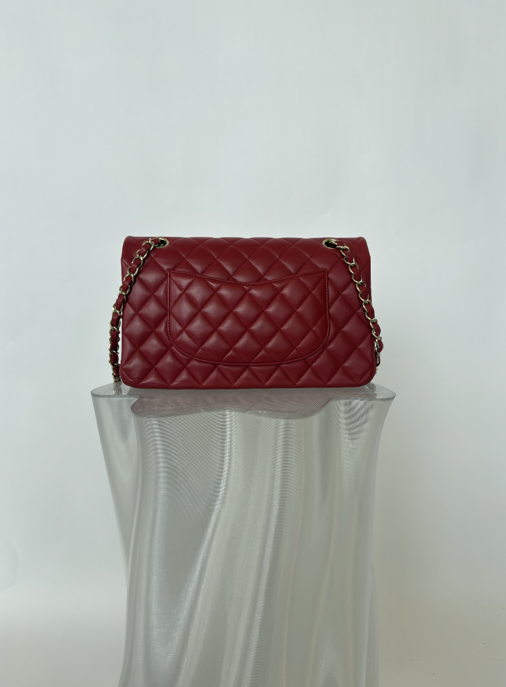 Chanel Medium Double Flap in Dark Pink Lambskin with light Gold Hardware - FULL SET